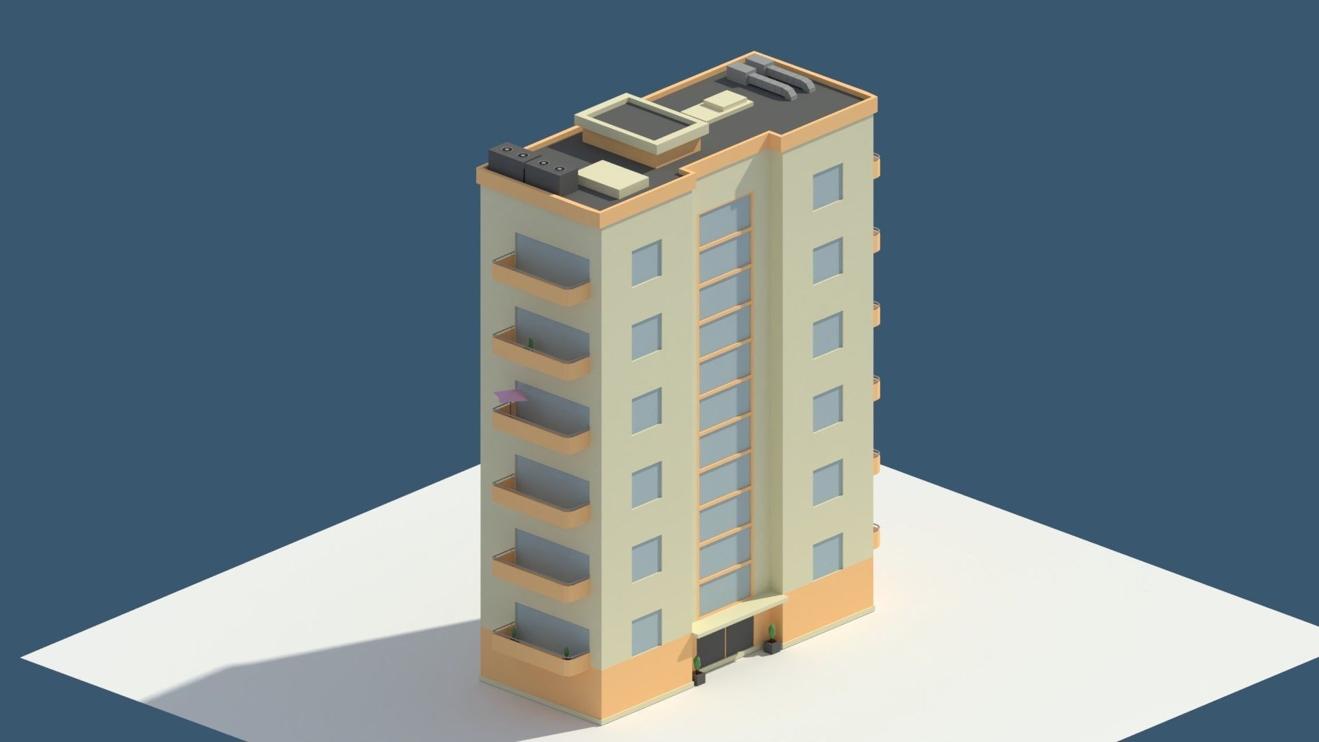 Low Poly Aparment 2 tall building with balconies Low-poly 3D model_3