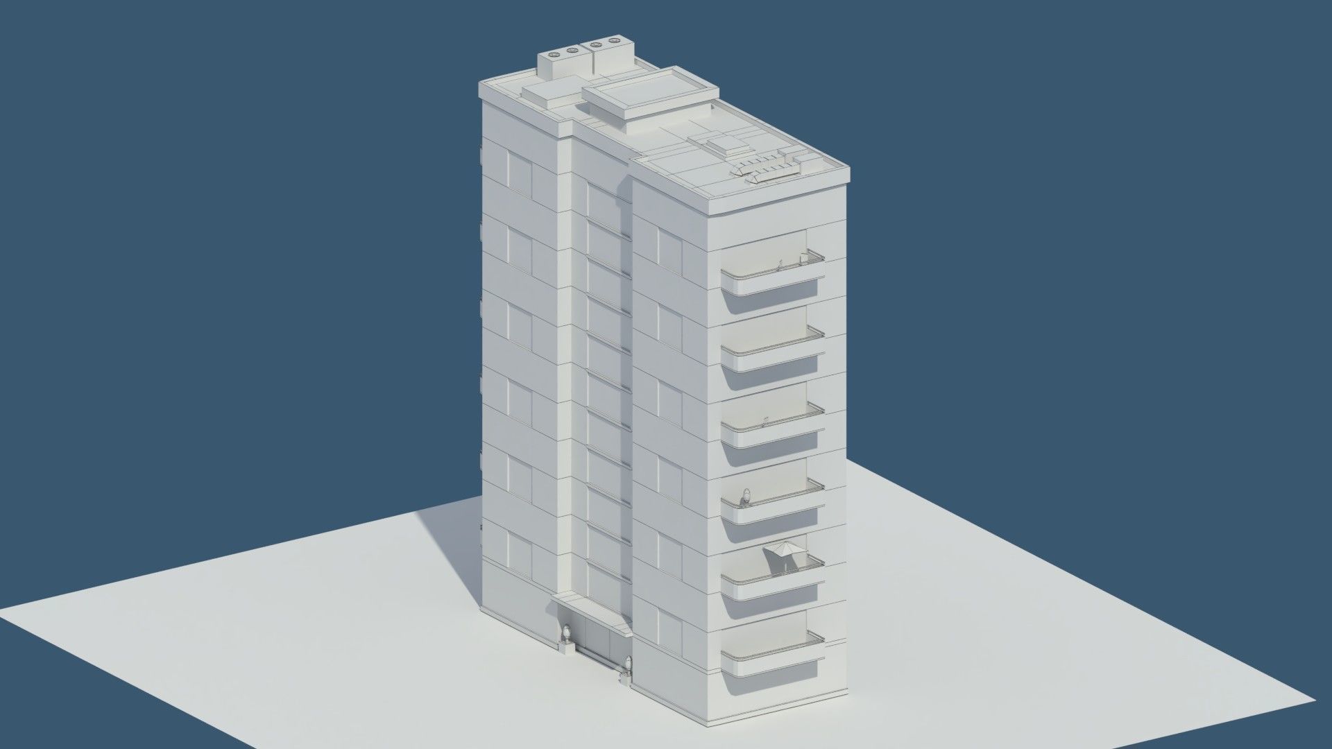 Low Poly Aparment 2 tall building with balconies Low-poly 3D model_4