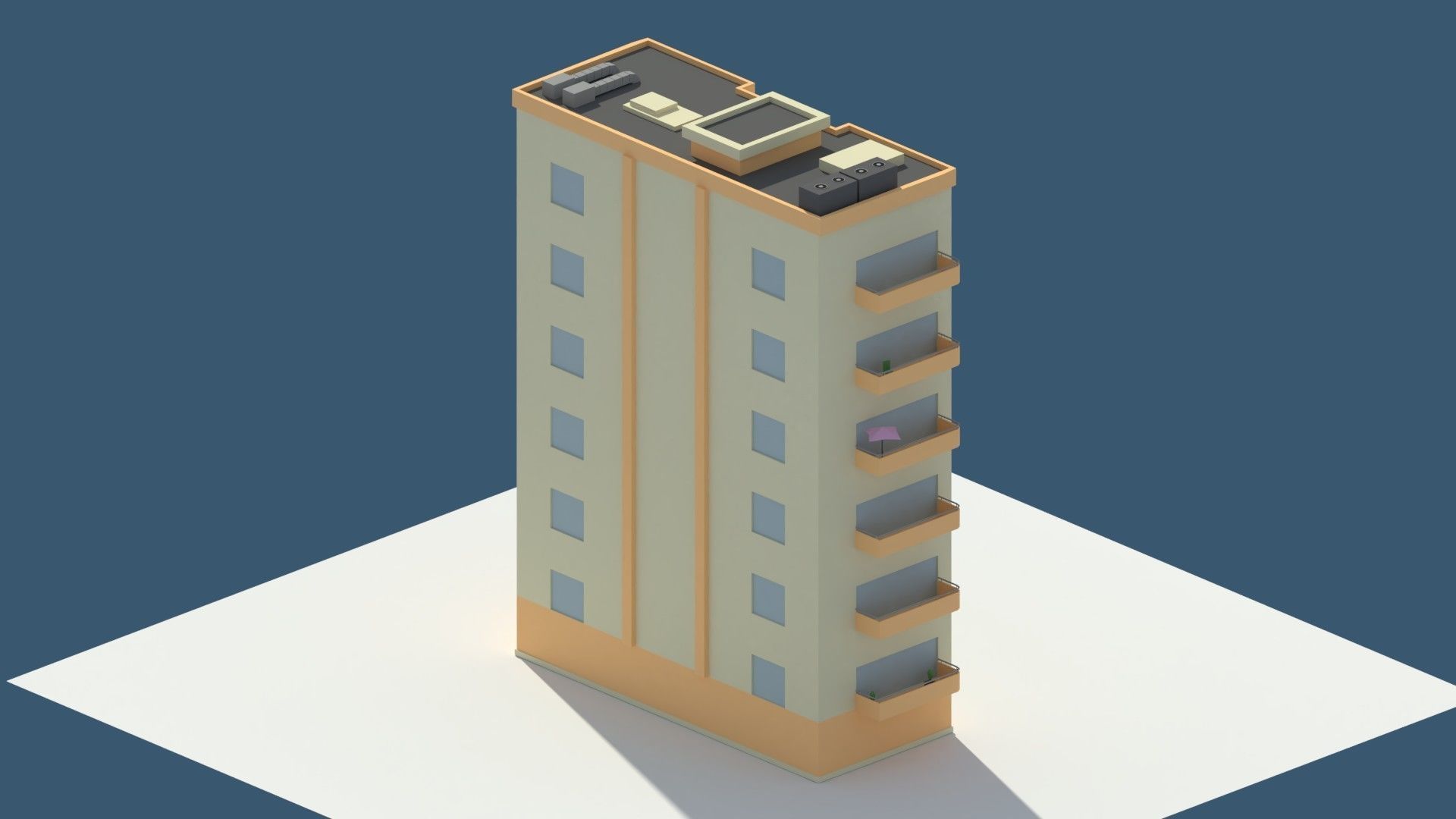 Low Poly Aparment 2 tall building with balconies Low-poly 3D model_2