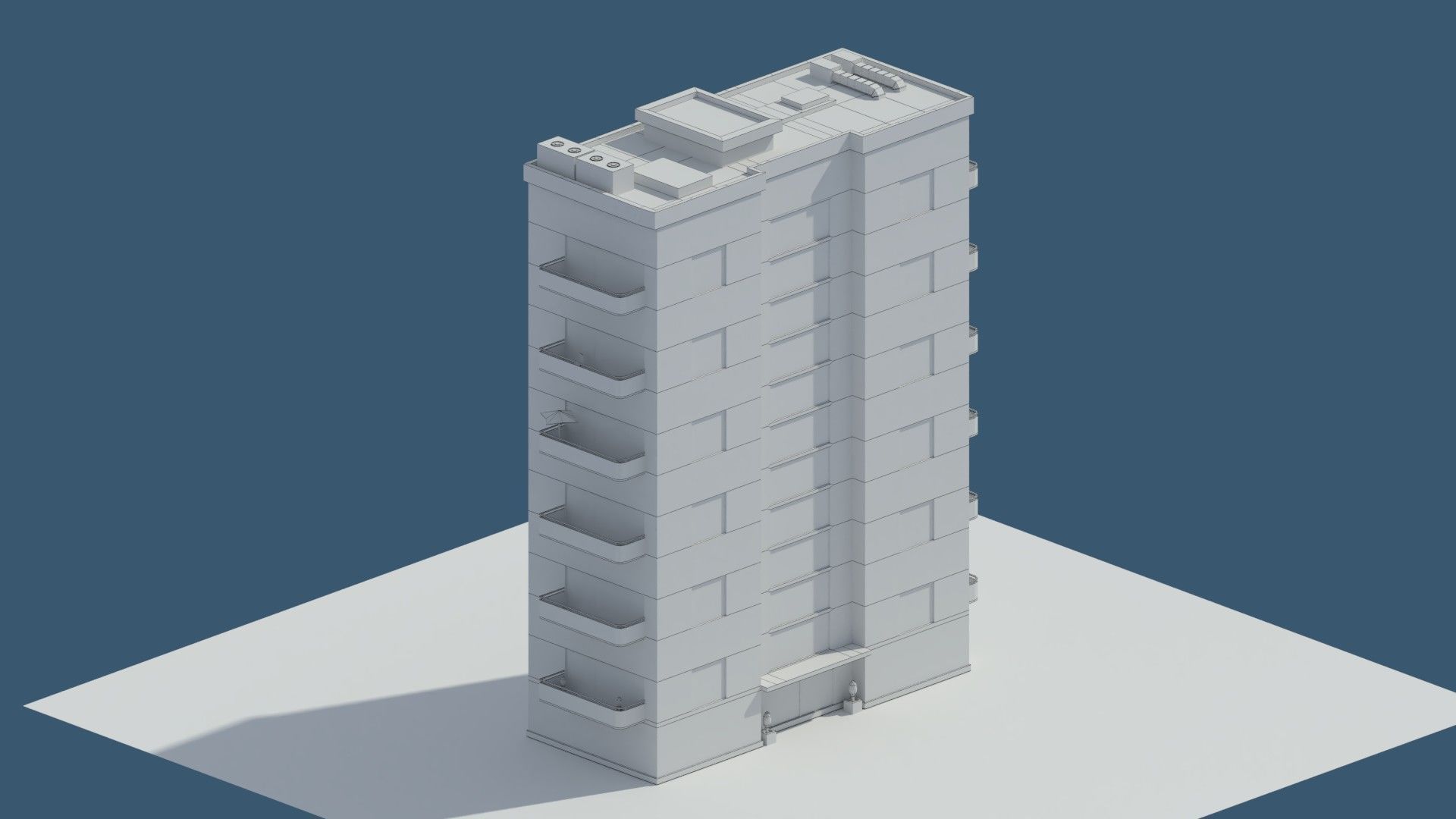 Low Poly Aparment 2 tall building with balconies Low-poly 3D model_7
