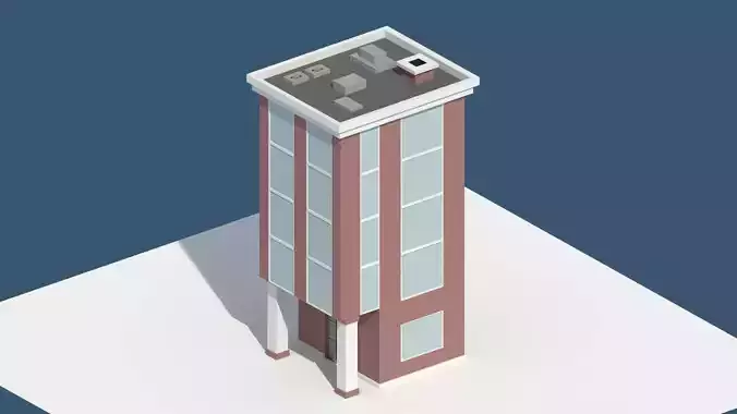 Low Poly Apartment 3 tall building with flat roof