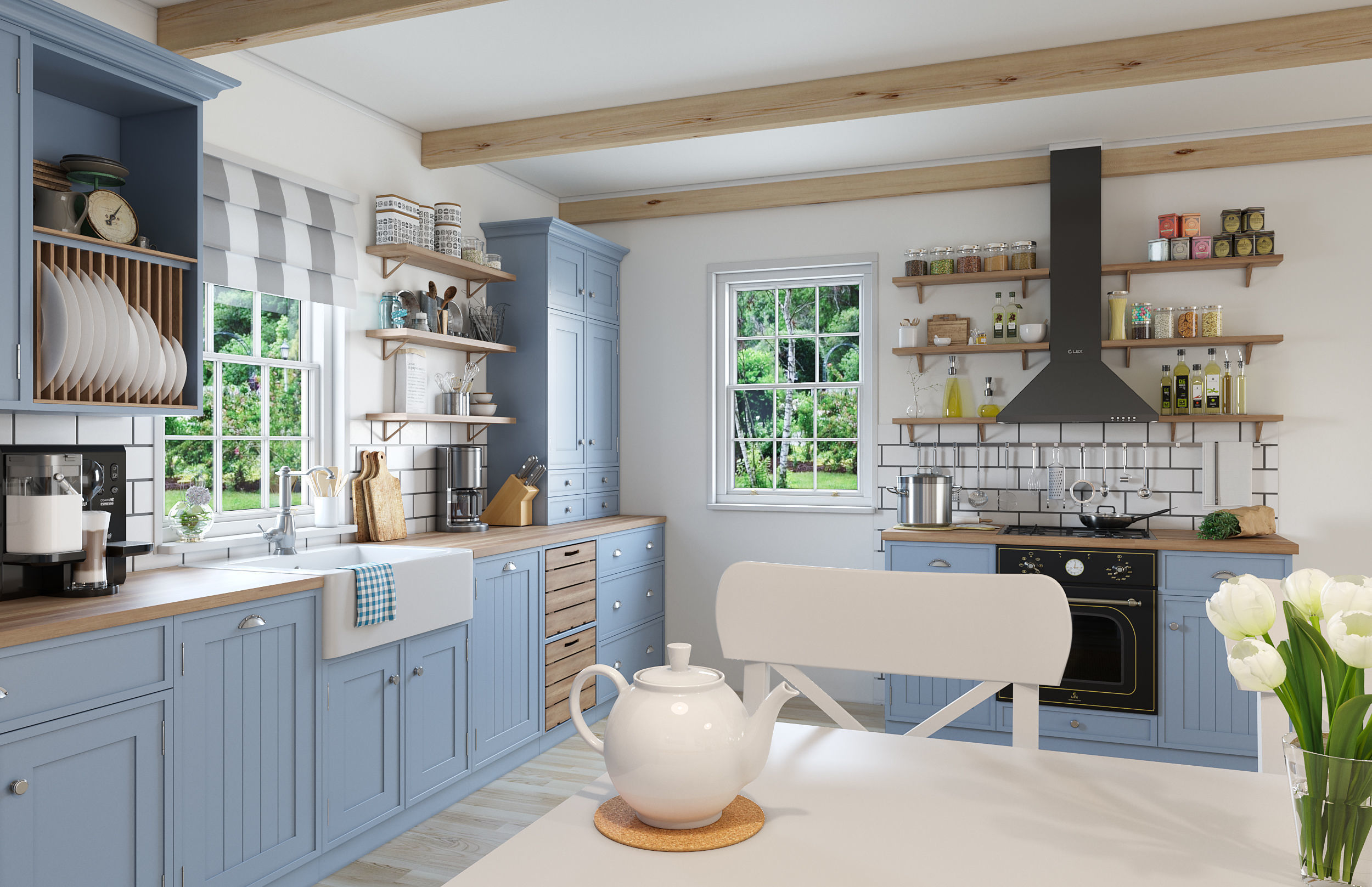Kitchen interior - Shaker Low-poly 3D model_1
