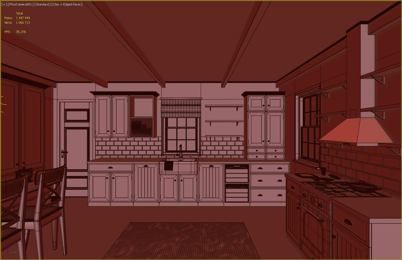 Kitchen interior - Shaker Low-poly 3D model_7