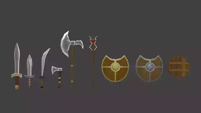 Pack sword shields LowPoly retro