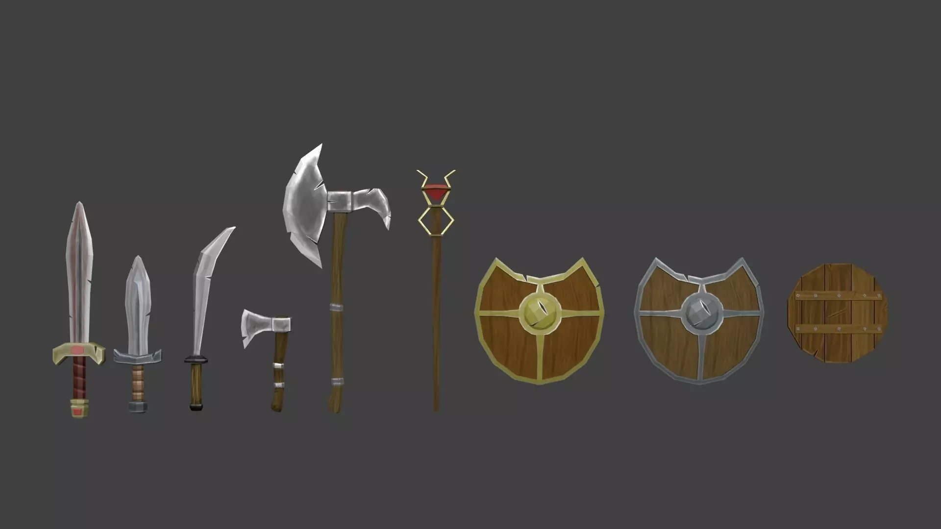 Pack sword shields LowPoly retro Low-poly 3D model_0