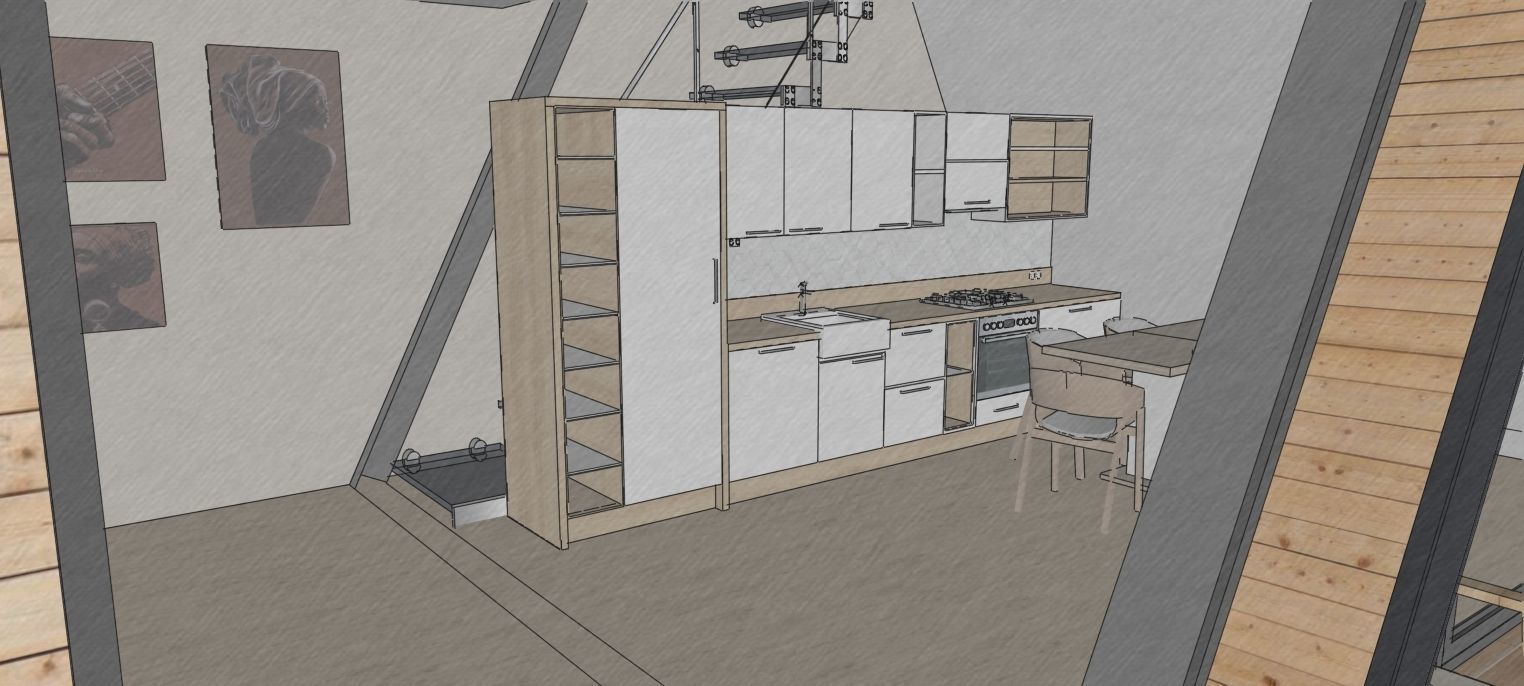 A-frame cabin and outdoor kitchen furniture 3D model Low-poly 3D model_9