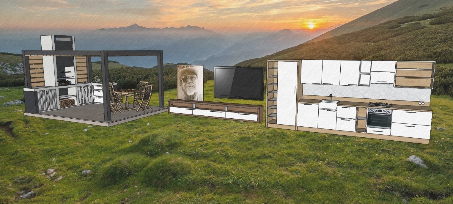 A-frame cabin and outdoor kitchen furniture 3D model Low-poly 3D model_10