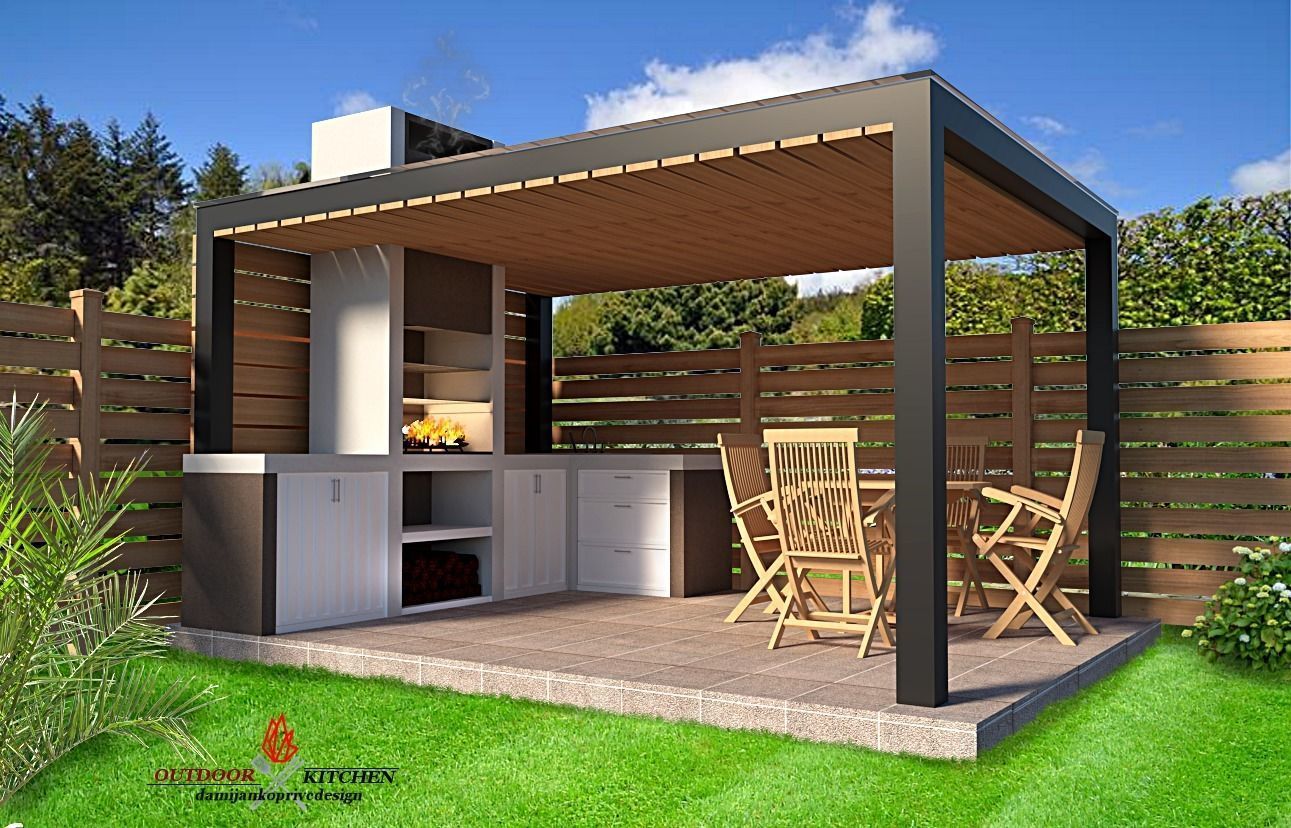 A-frame cabin and outdoor kitchen furniture 3D model Low-poly 3D model_2