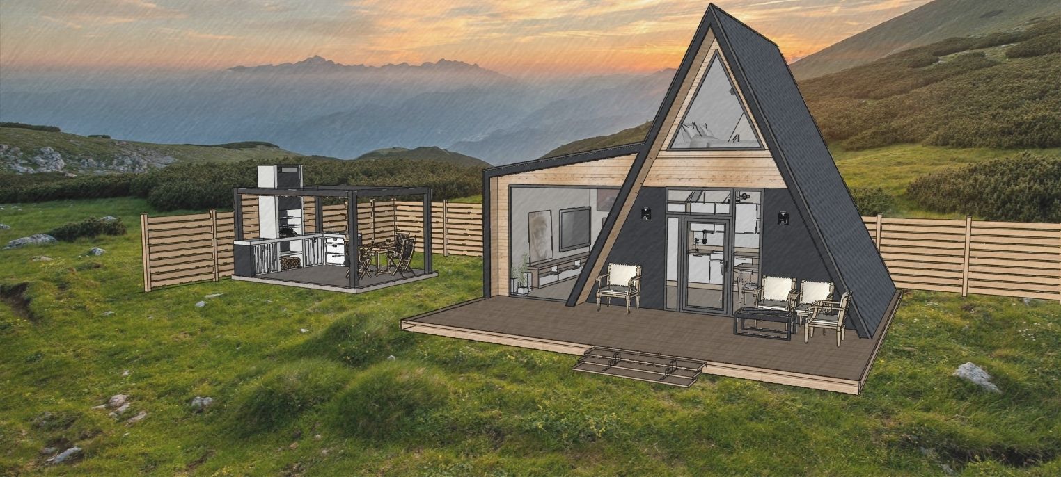 A-frame cabin and outdoor kitchen furniture 3D model Low-poly 3D model_7