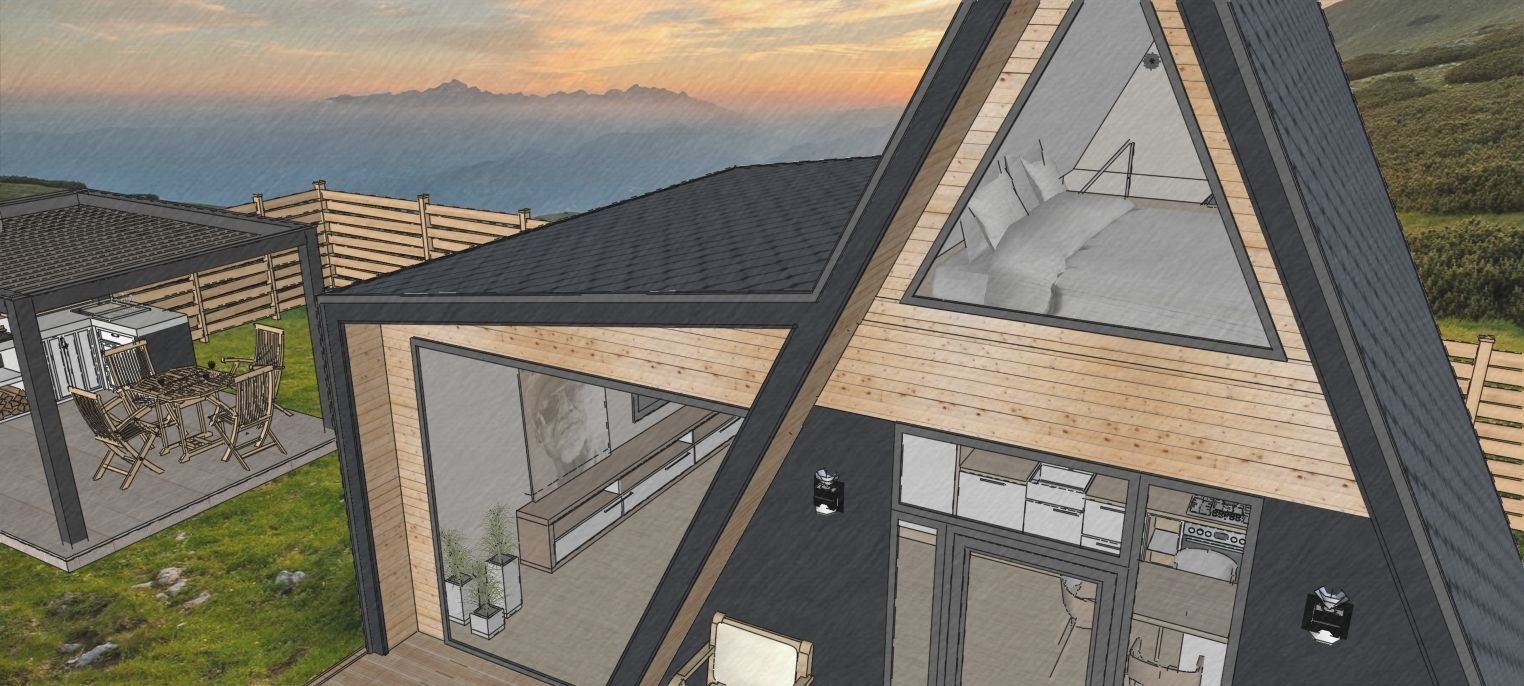 A-frame cabin and outdoor kitchen furniture 3D model Low-poly 3D model_6