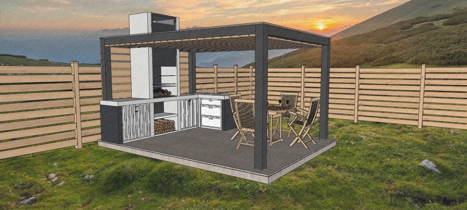 A-frame cabin and outdoor kitchen furniture 3D model Low-poly 3D model_8