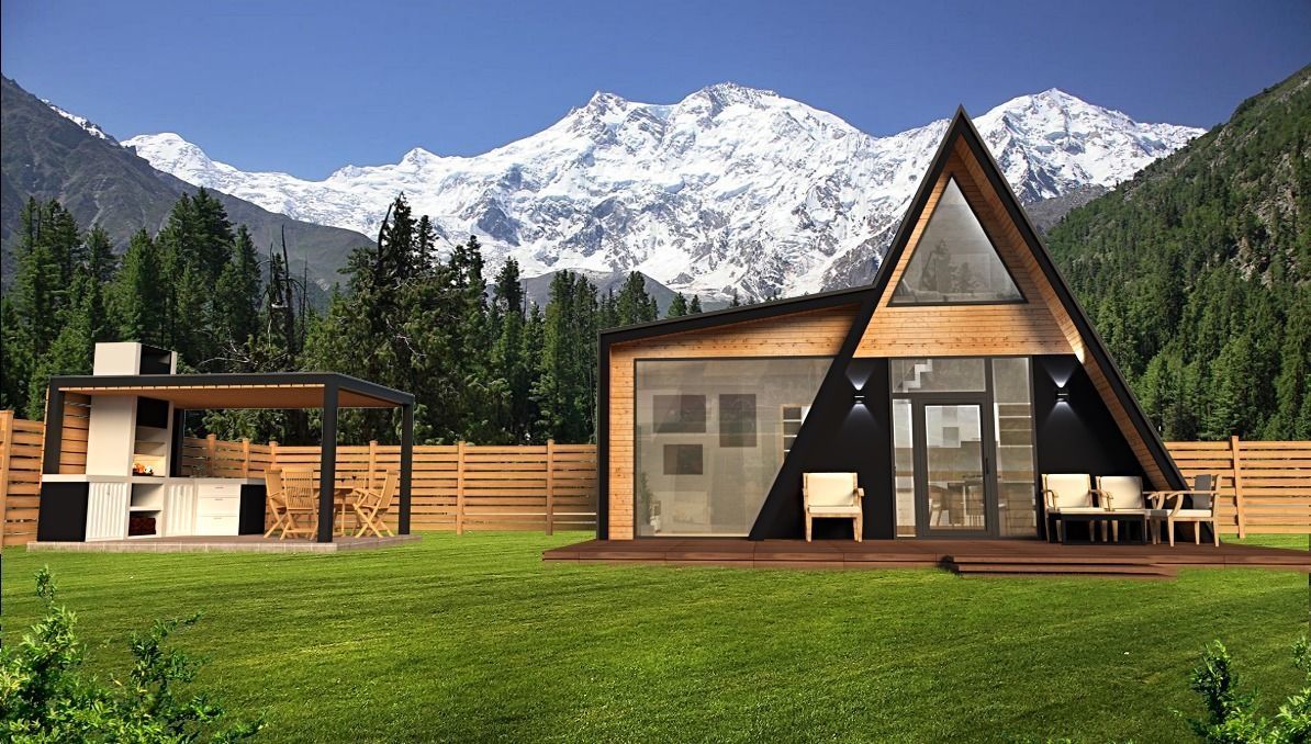 A-frame cabin and outdoor kitchen furniture 3D model Low-poly 3D model_4