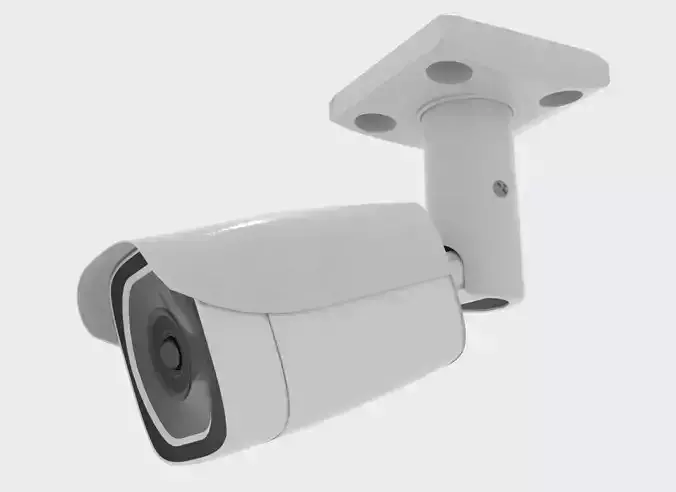 Photorealistic white outdoor security camera 