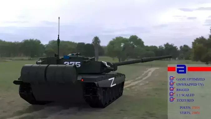 High-Quality T90A Main Battle Tank with Iconic Z Marking Low-poly 3D model