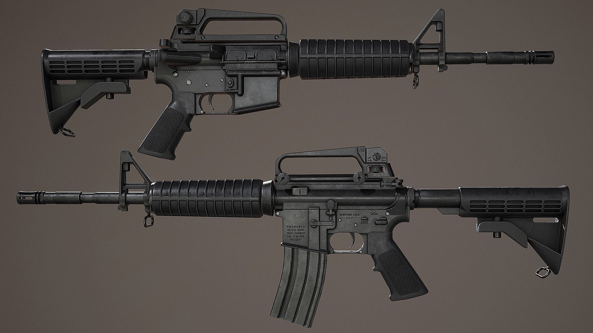 M4A1 - AR15 Assault Rifle Low-poly 3D model_3