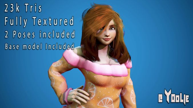 Chubby Girl Stylized Low Poly Model Low-poly 3D model