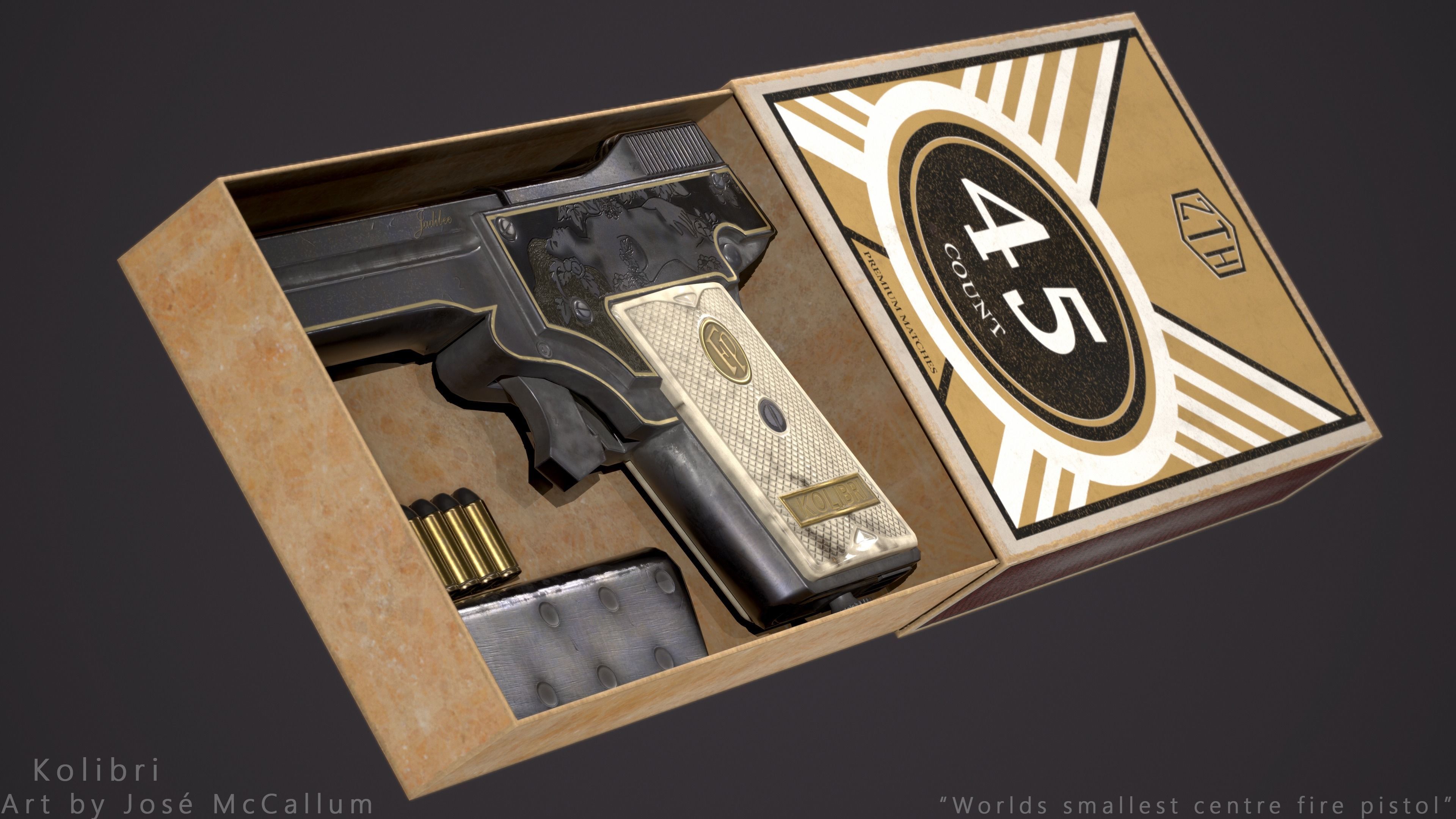 Kolibri pistol Low-poly 3D model_2