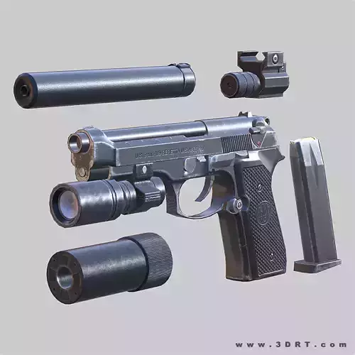Modern firearms - Beretta M9 animated Low-poly 3D model