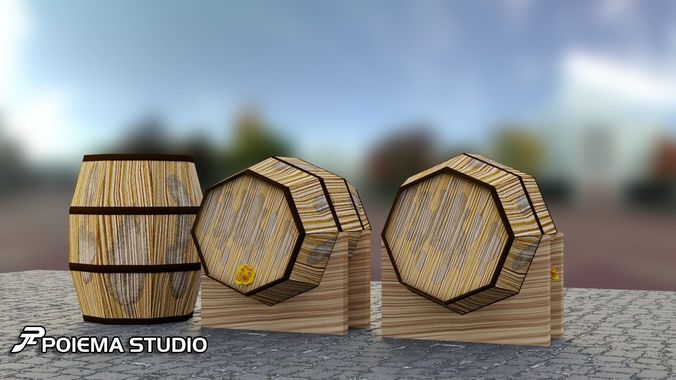 Low Poly Cartoony Medieval Wooden Barrel Low-poly 3D model