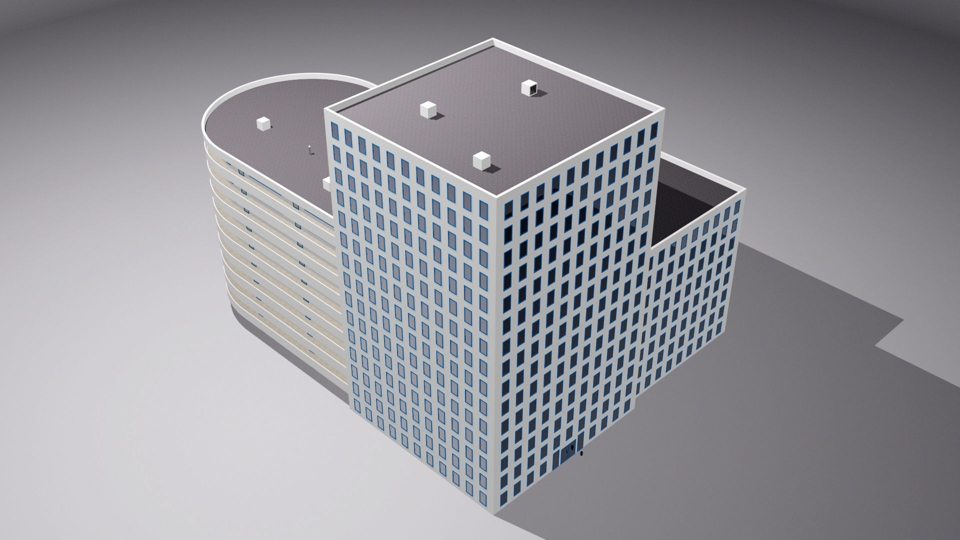 Multi-storey building Low-poly 3D model_2