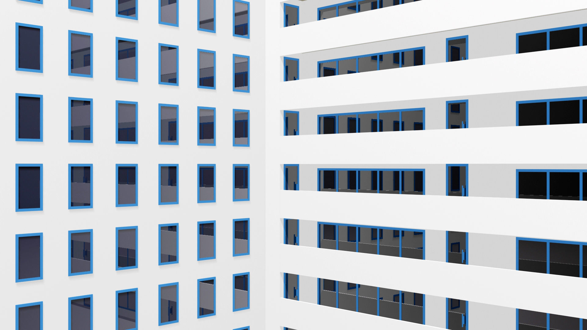 Multi-storey building Low-poly 3D model_5