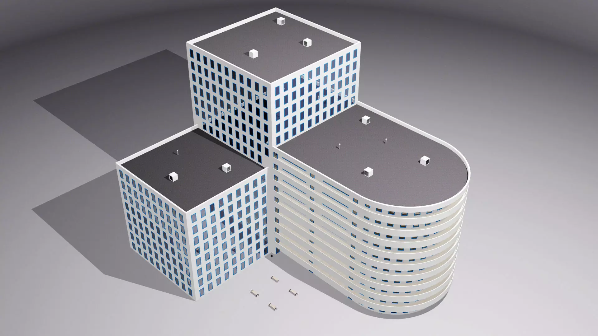 Multi-storey building Low-poly 3D model_0