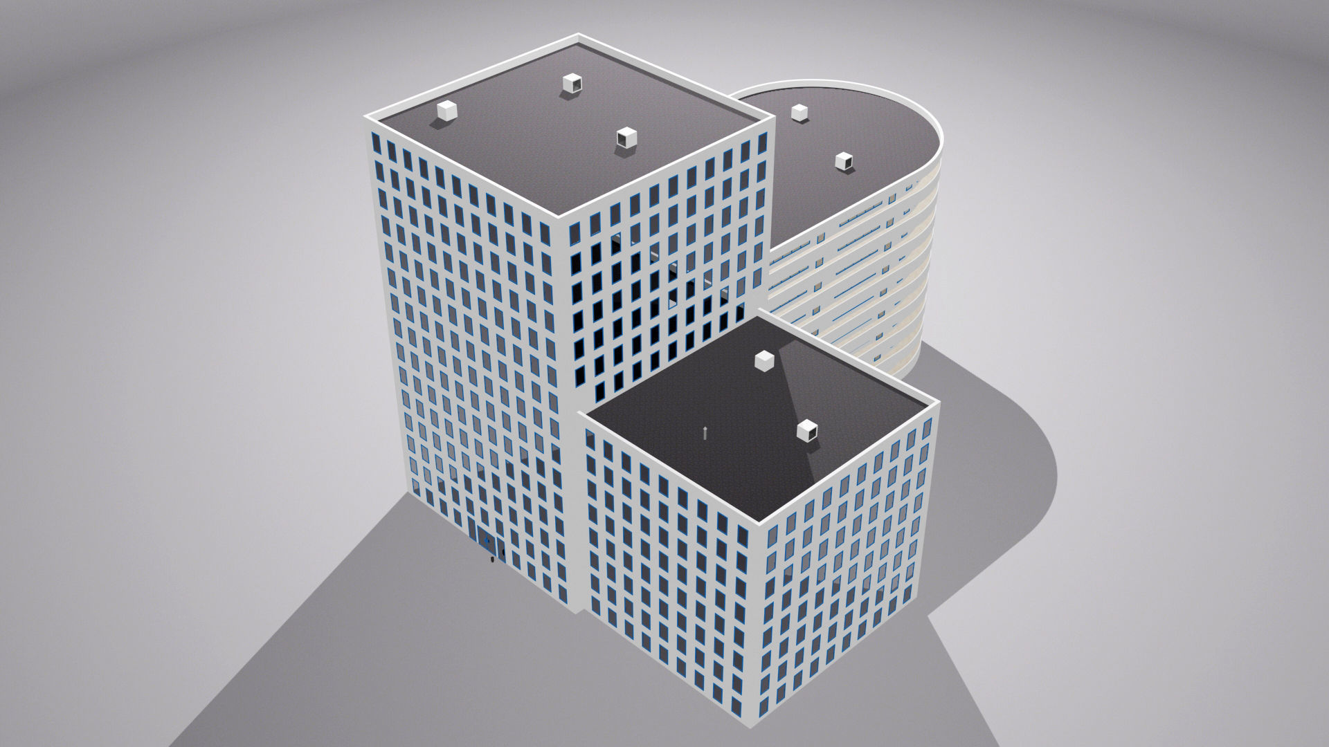 Multi-storey building Low-poly 3D model_1