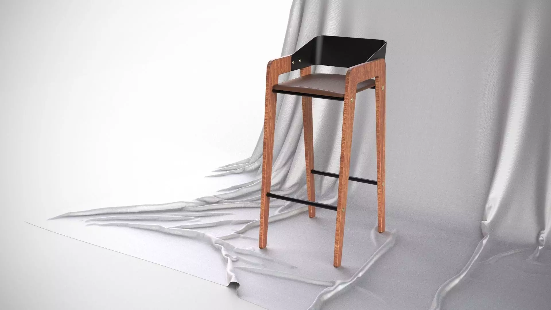 Designer Bar Stool Mid Century Modern Style Made From Walnut 3D model_0