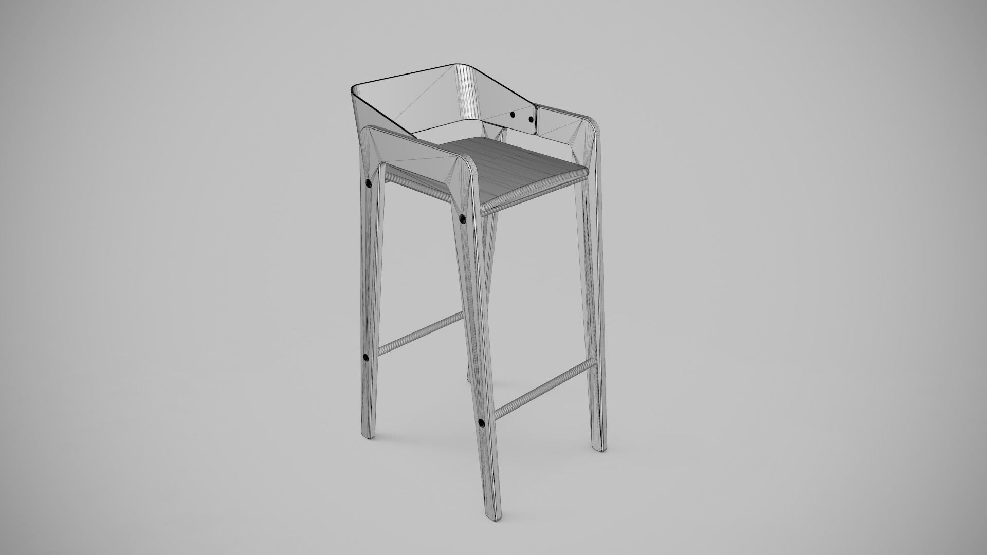 Designer Bar Stool Mid Century Modern Style Made From Walnut 3D model_8