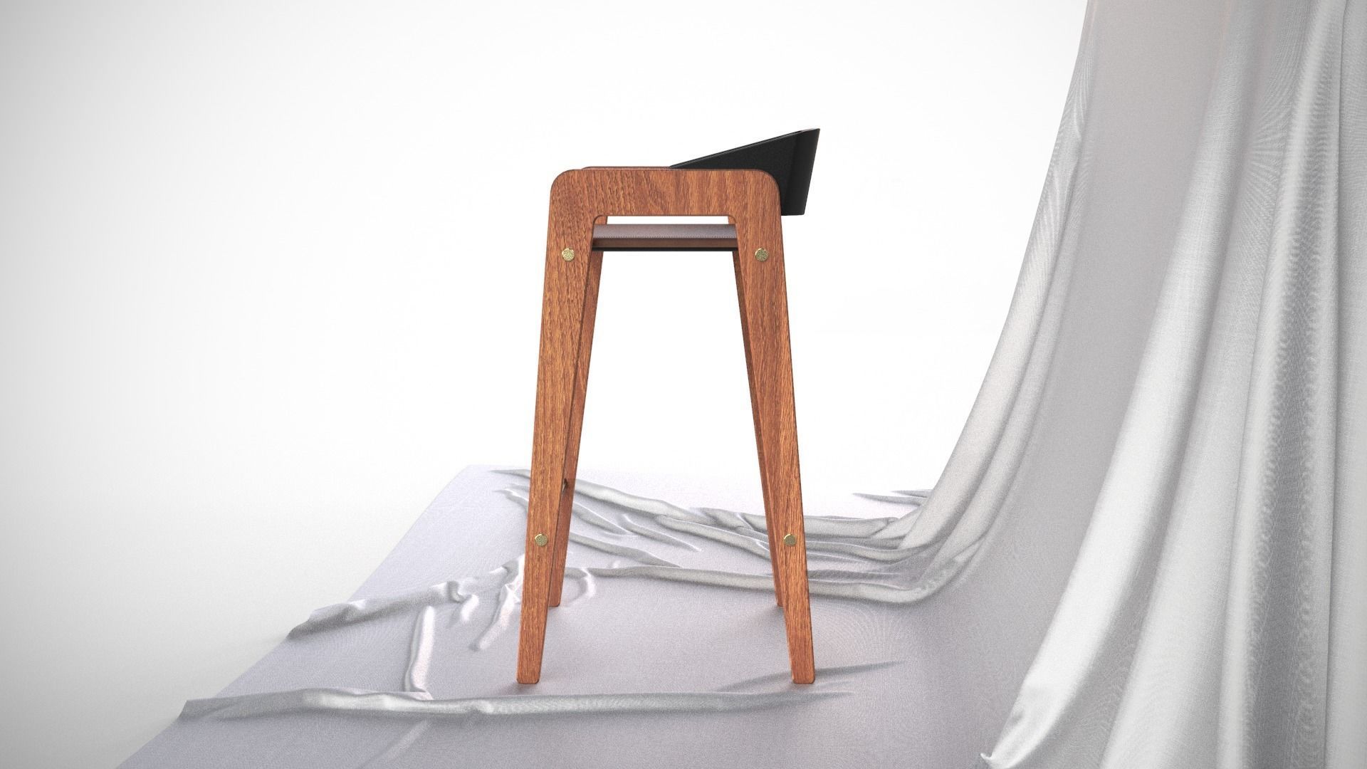 Designer Bar Stool Mid Century Modern Style Made From Walnut 3D model_3