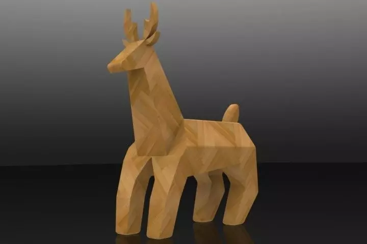 Low Poly Deer wooden Low-poly 3D model_0