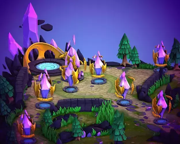 Moba map Huge pack of assets and the map Low-poly 3D model