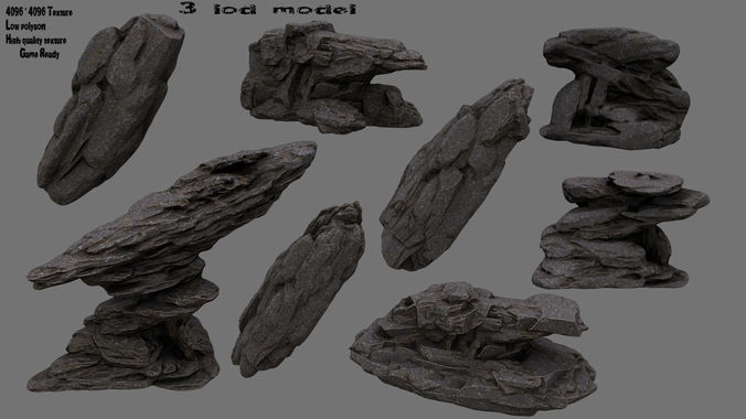 rocks set 4 stone sculpture Low-poly 3D model