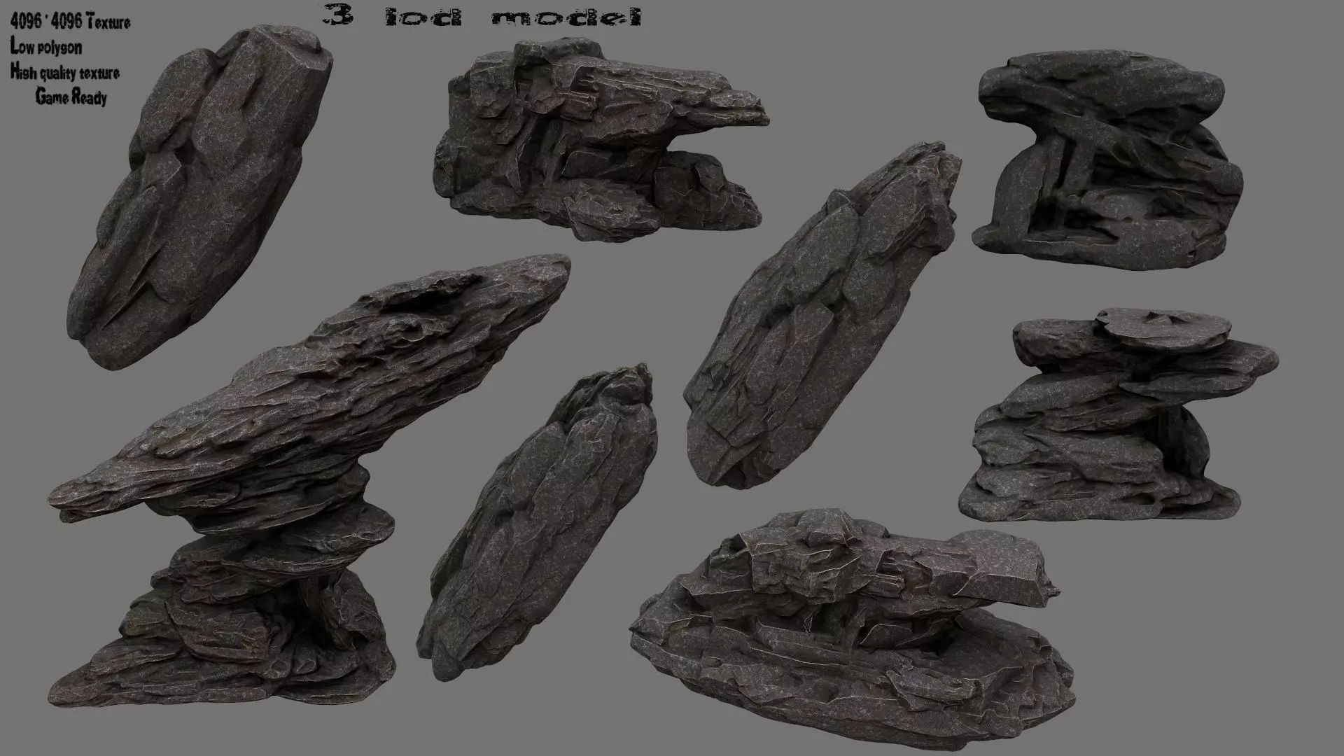 rocks set 4 stone sculpture Low-poly 3D model_0