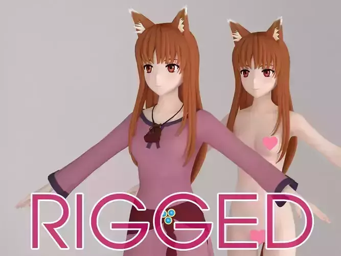 T pose rigged model of Horo anime girl 3D model