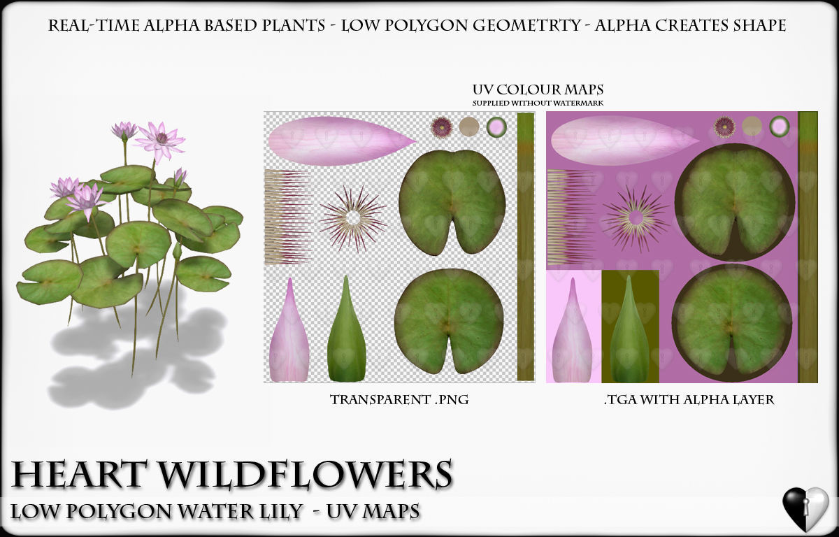 Low Polygon 3D Water lilies for Games and Visualisation Low-poly 3D model_14