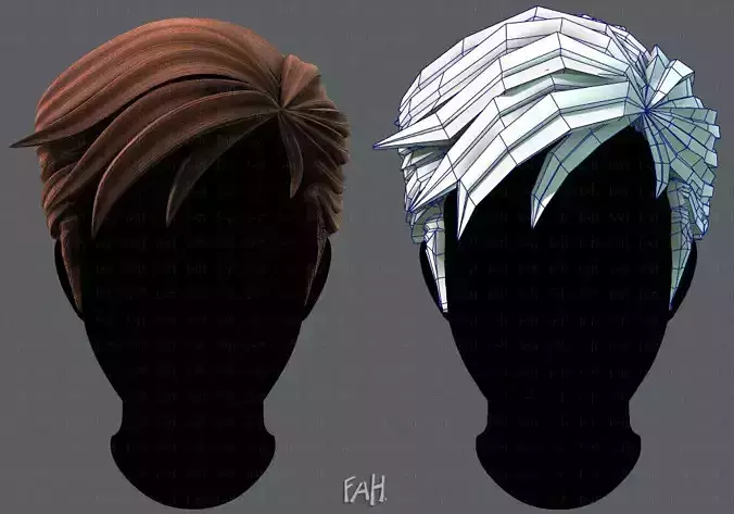 3D Hair style for Man V02 Low-poly 3D model