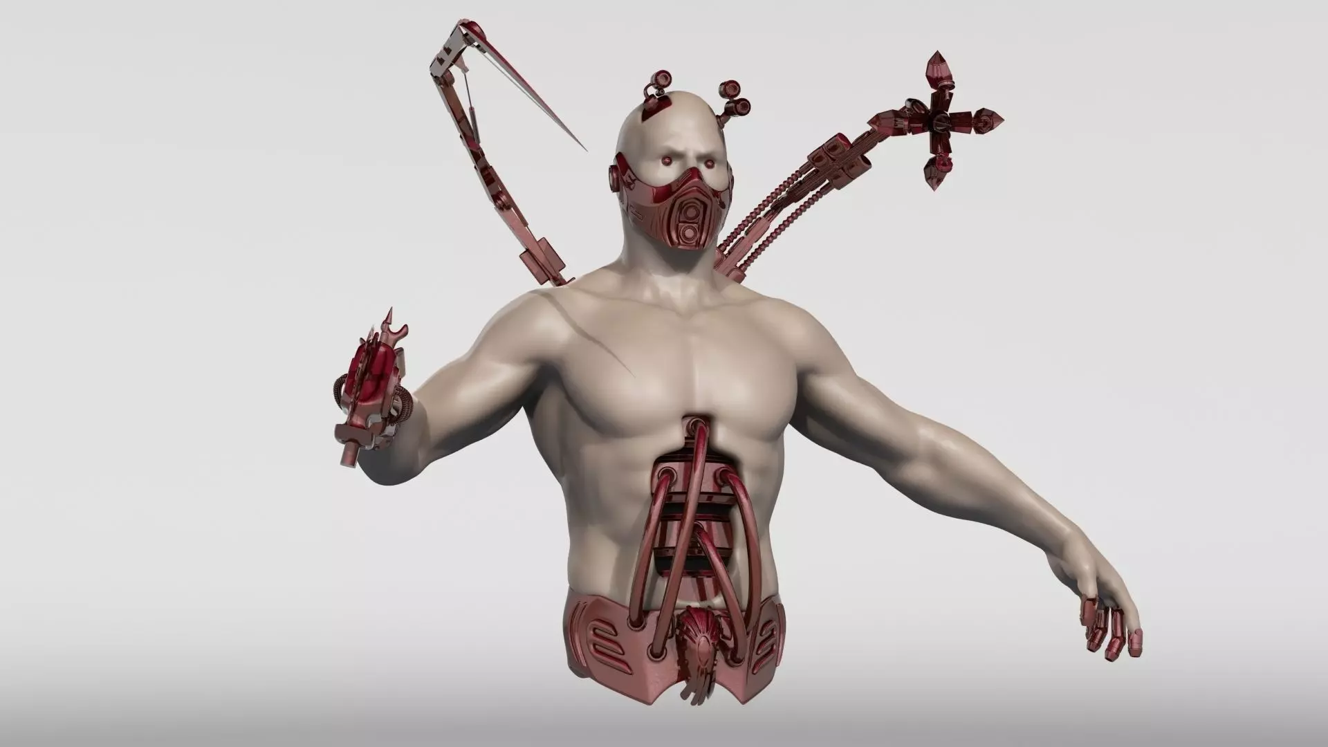 CYBORG-SCIENTIST man with knife Low-poly 3D model