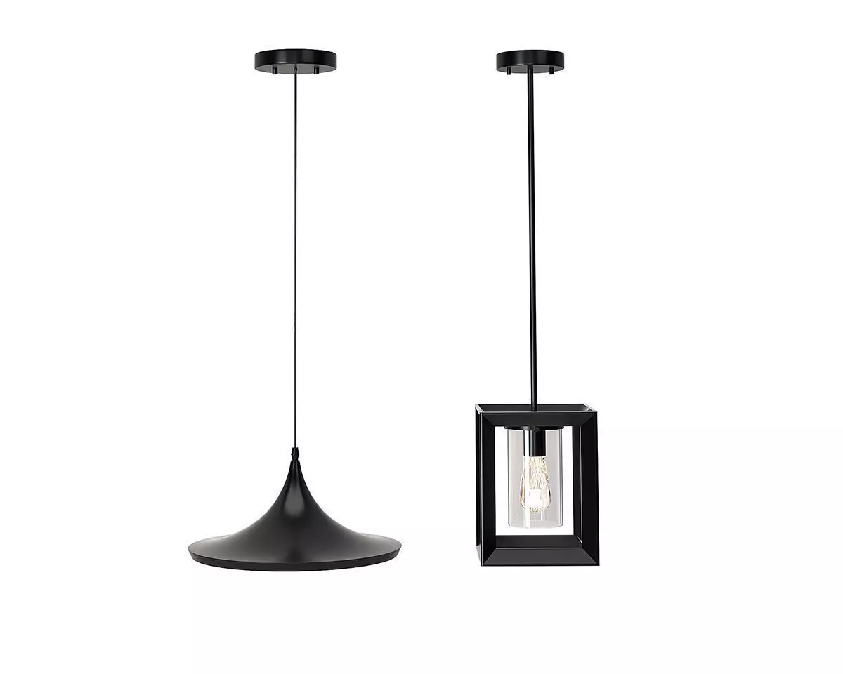 Ironclad Industrial and modern black gold drum style pendants 3D model_0