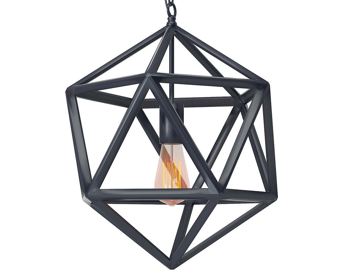 Vintage Industrial style Geometric Matte Iron Cage Pendant Light 3D model_6