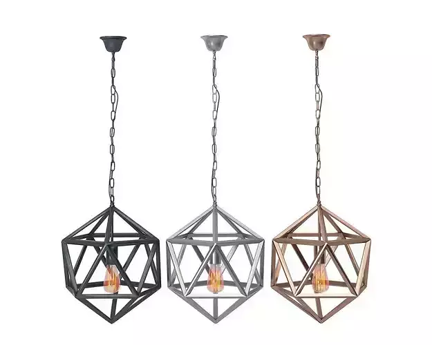 Vintage Industrial style Geometric Matte Iron Cage Pendant Light 3D model