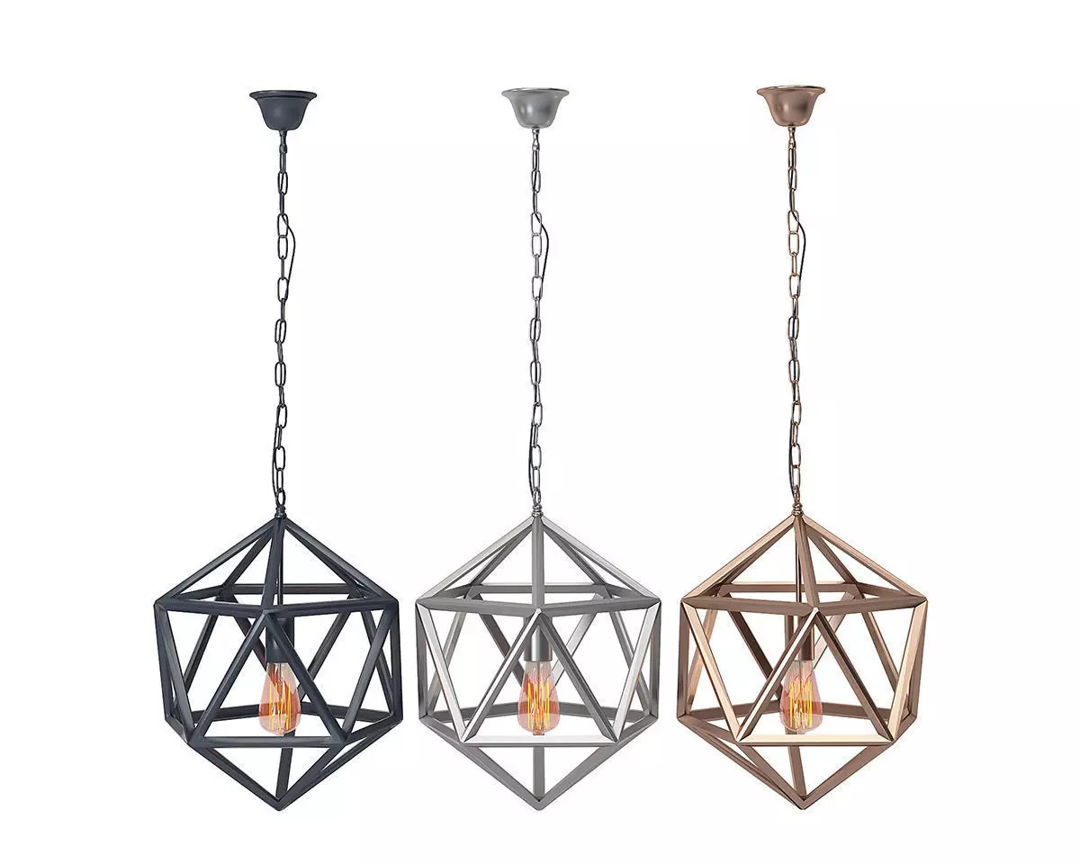 Vintage Industrial style Geometric Matte Iron Cage Pendant Light 3D model_0
