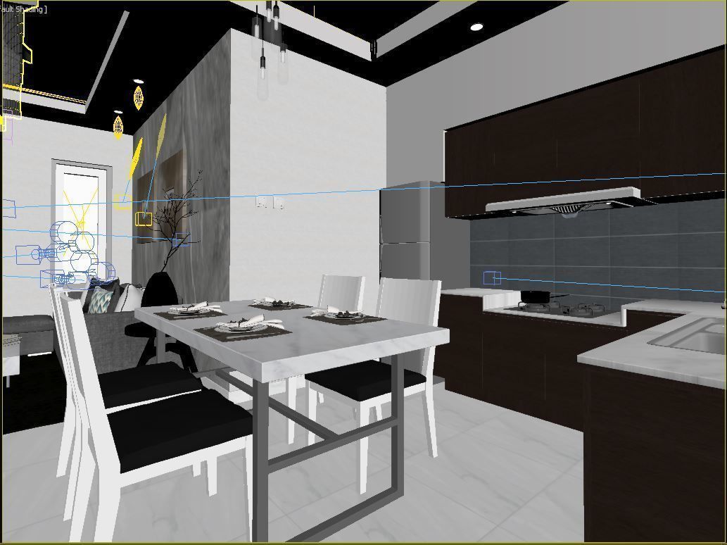 Living Room and Kitchen interior design  3D model_5