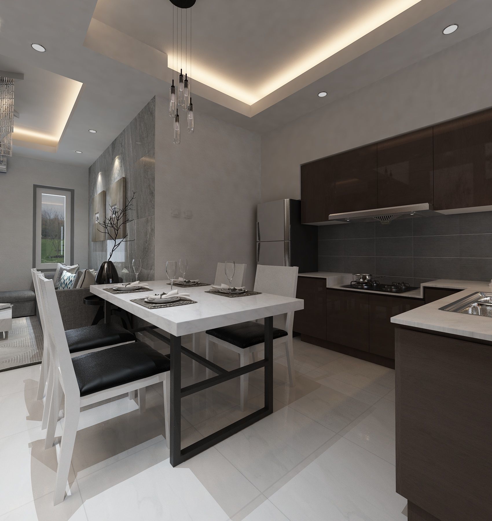 Living Room and Kitchen interior design  3D model_3