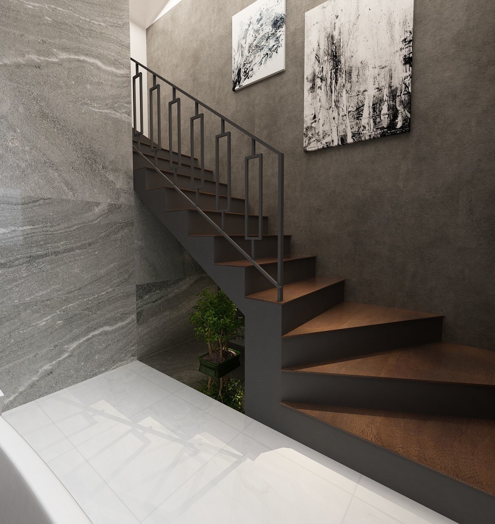 Living Room and Kitchen interior design  3D model_4