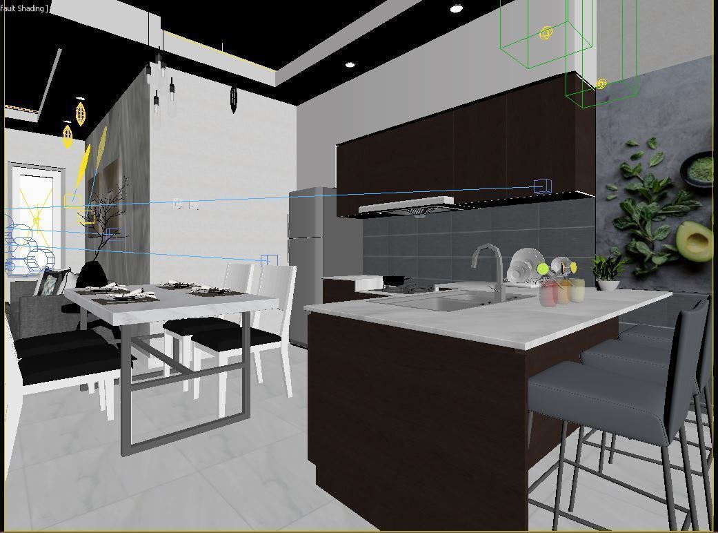 Living Room and Kitchen interior design  3D model_8