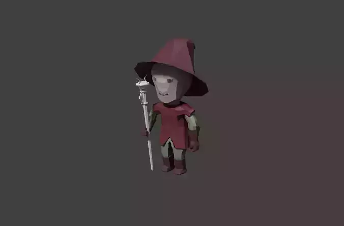 mage low poly character wearing hat Low-poly 3D model