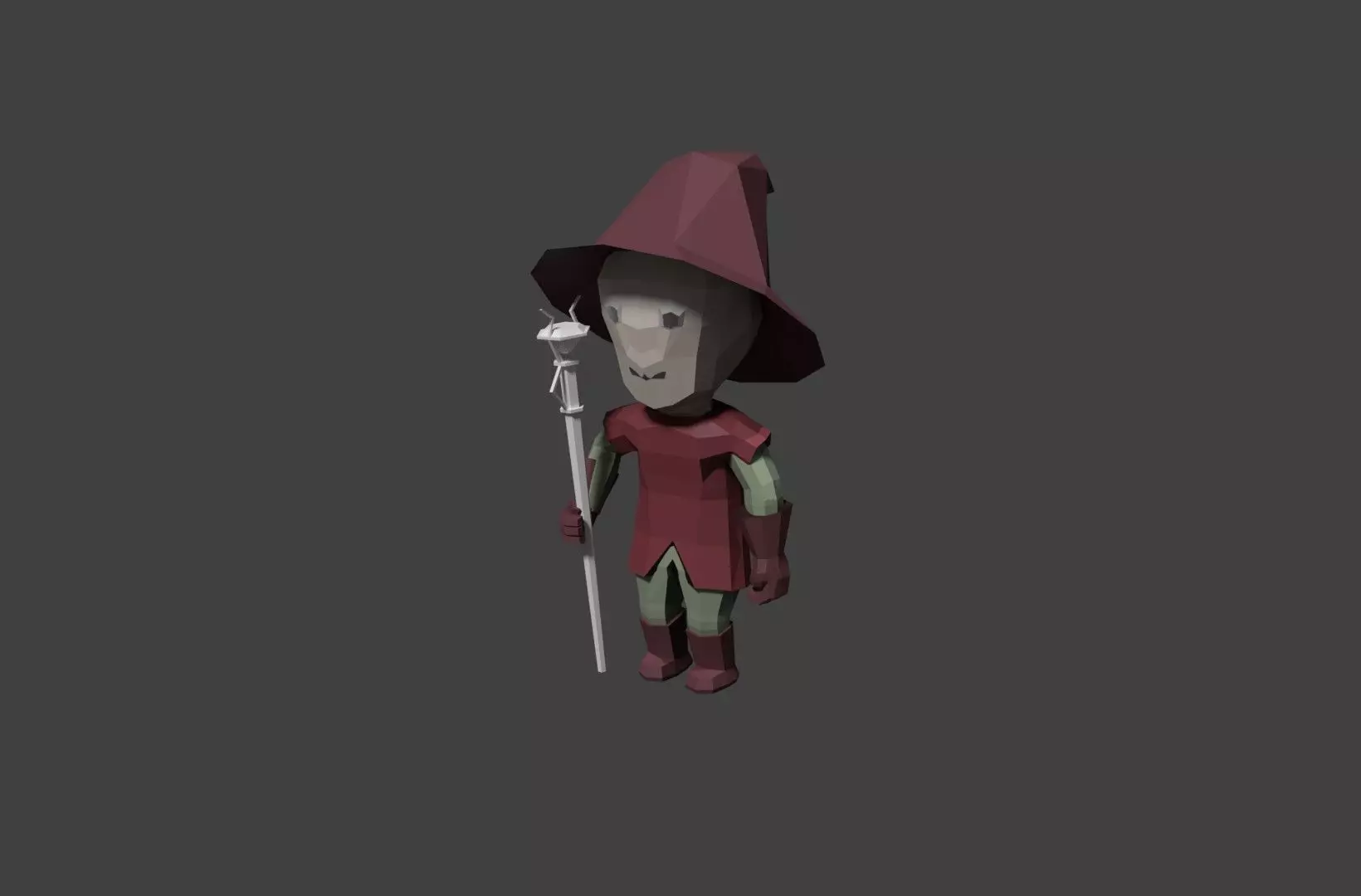 mage low poly character wearing hat Low-poly 3D model_0
