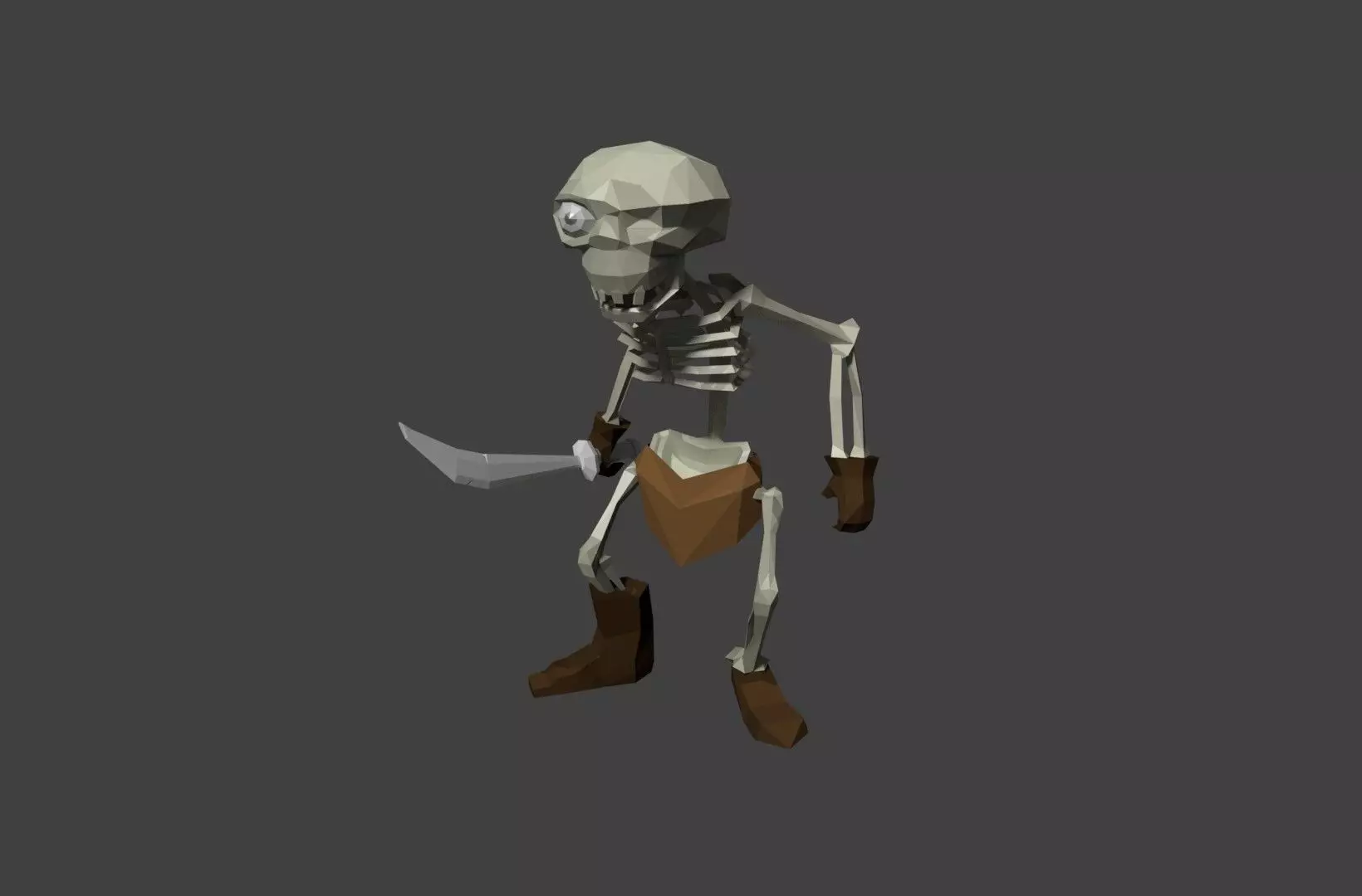 skeleton low poly with knife Low-poly 3D model_0