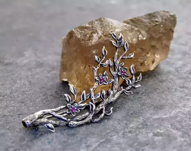 Twig brooch printable jewelry model 3D print model